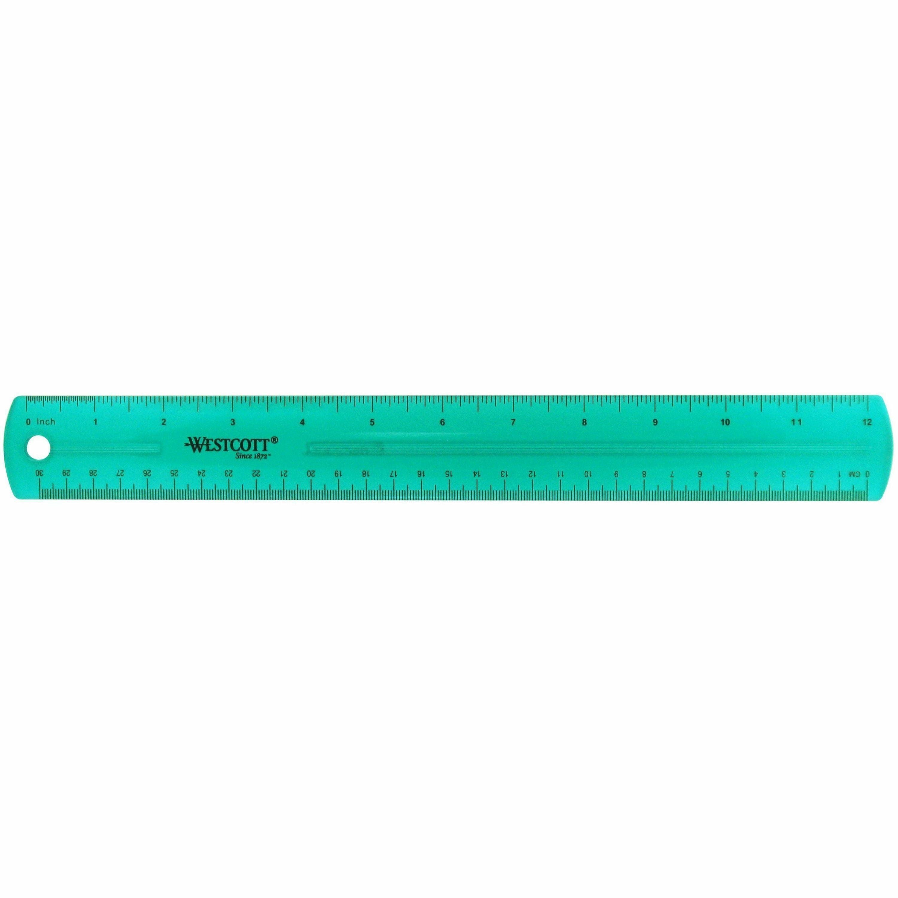 Westcott Transparent Jeweltone 12" Plastic Ruler 12" Length x 1" Width - 1/16 Graduations - Metric, Imperial Measuring System - Plastic - Assorted - 1 Each