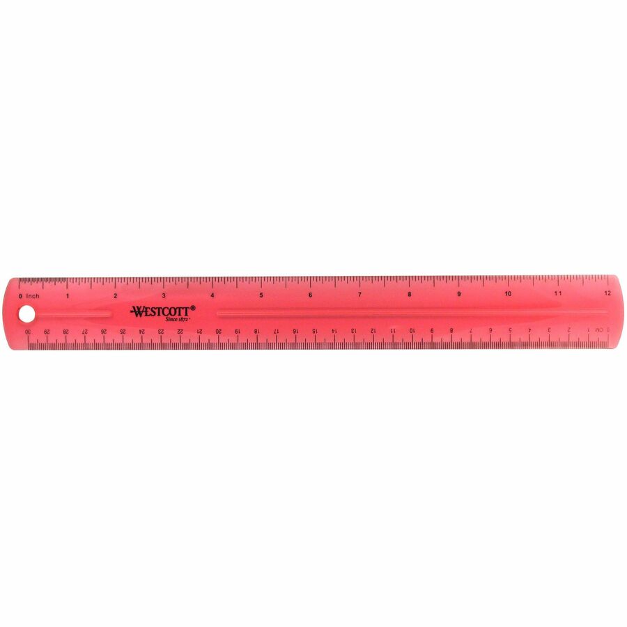 Westcott Transparent Jeweltone 12" Plastic Ruler 12" Length x 1" Width - 1/16 Graduations - Metric, Imperial Measuring System - Plastic - Assorted - 1 Each