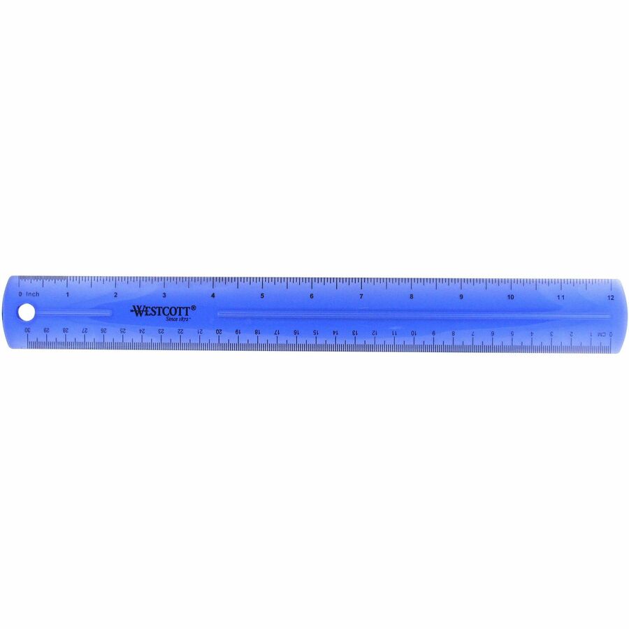 Westcott Transparent Jeweltone 12" Plastic Ruler 12" Length x 1" Width - 1/16 Graduations - Metric, Imperial Measuring System - Plastic - Assorted - 1 Each