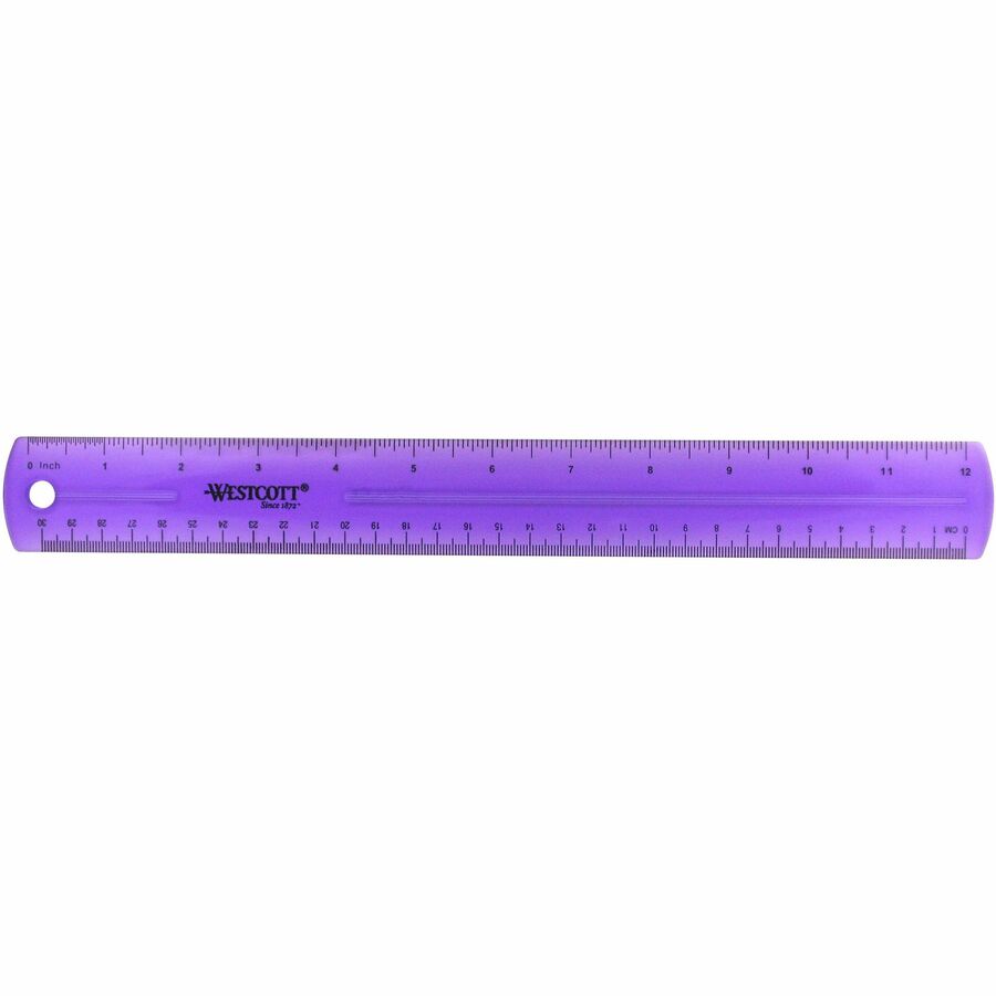 Westcott Transparent Jeweltone 12" Plastic Ruler 12" Length x 1" Width - 1/16 Graduations - Metric, Imperial Measuring System - Plastic - Assorted - 1 Each