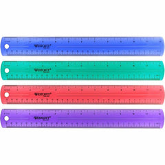 Westcott Transparent Jeweltone 12" Plastic Ruler 12" Length x 1" Width - 1/16 Graduations - Metric, Imperial Measuring System - Plastic - Assorted - 1 Each