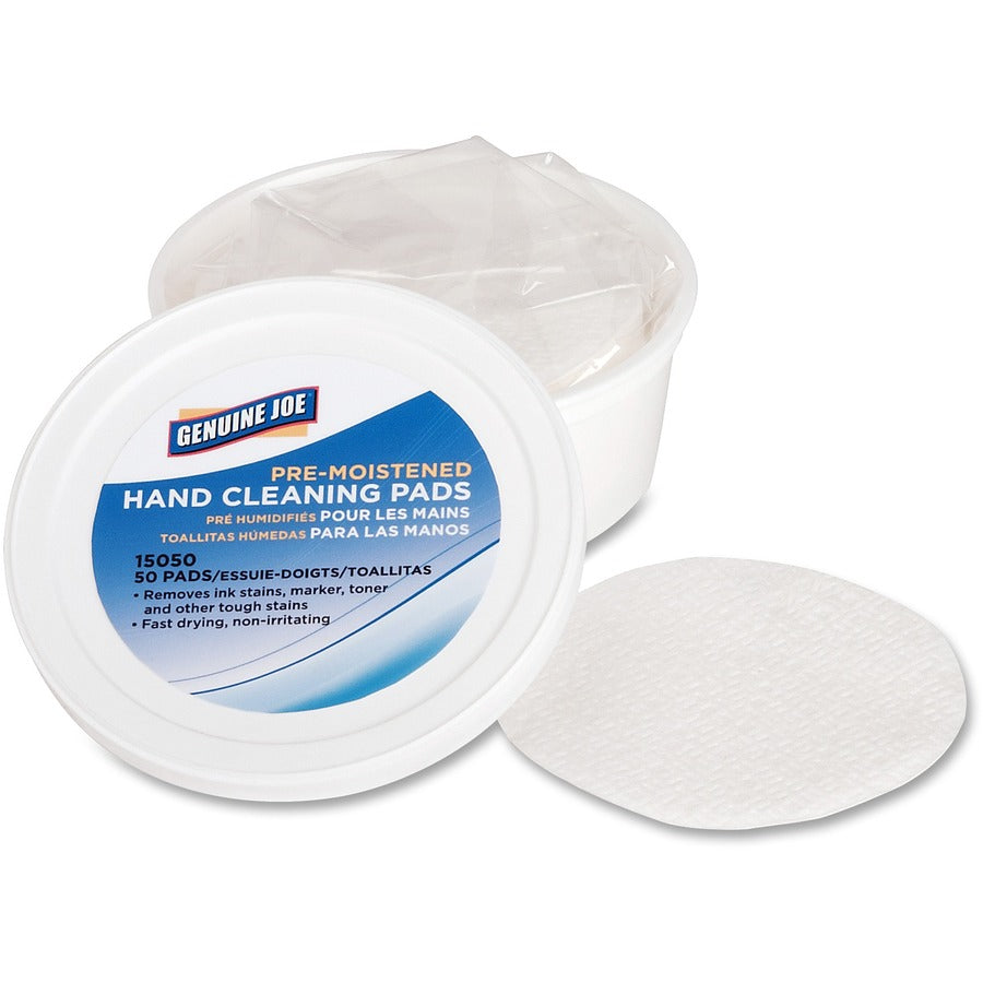Genuine Joe Pre-moistened Hand Cleaning Pads 3" Roll Diameter - WhitePack - 50/Pack - 1 Each
