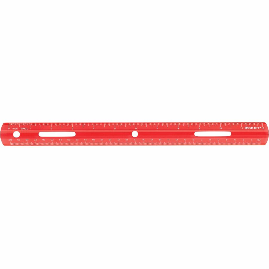 Westcott 12" Plastic Ruler 12" Length - 1/16 Graduations - Imperial, Metric Measuring System - Plastic - Assorted - 1 Each