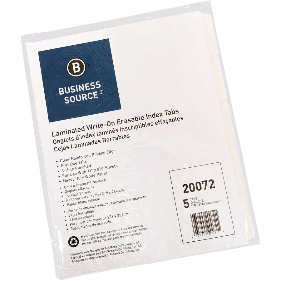 Business Source 3-Ring 5-Tab Erasable Tab Indexes