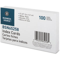 Business Source Plain Index Cards 5" Width x 3" Length - 100 / Pack