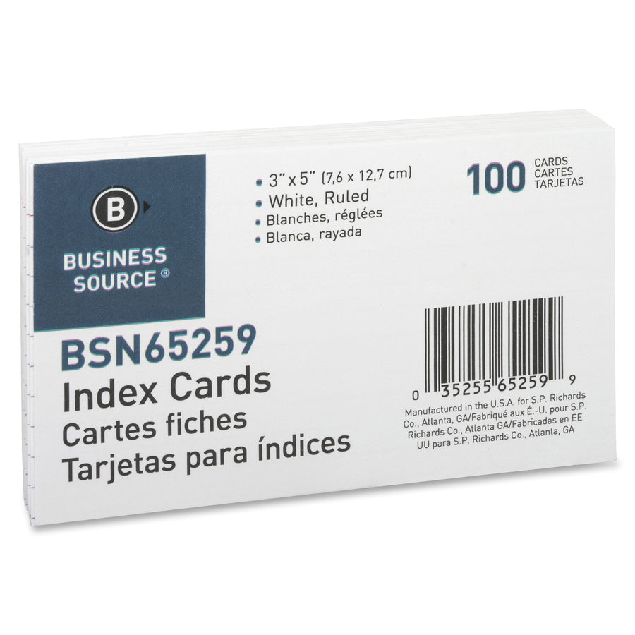 Business Source Ruled Index Cards 5" Width x 3" Length - 100 / Pack