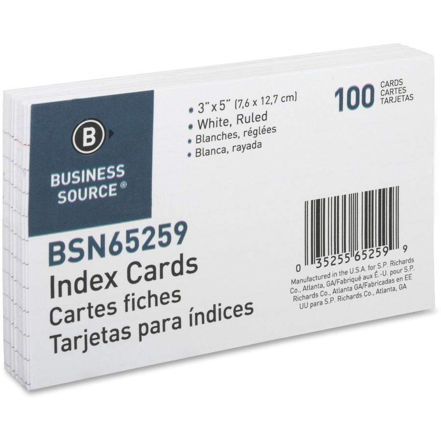 Business Source Ruled Index Cards 5" Width x 3" Length - 100 / Pack
