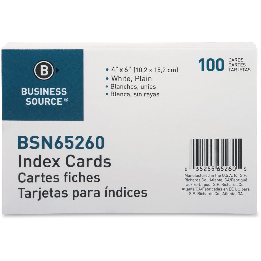 Business Source Plain Index Cards 6" Width x 4" Length - 100 / Pack