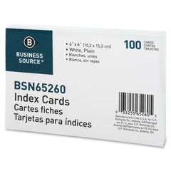 Business Source Plain Index Cards 6" Width x 4" Length - 100 / Pack