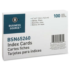 Business Source Plain Index Cards 6" Width x 4" Length - 100 / Pack