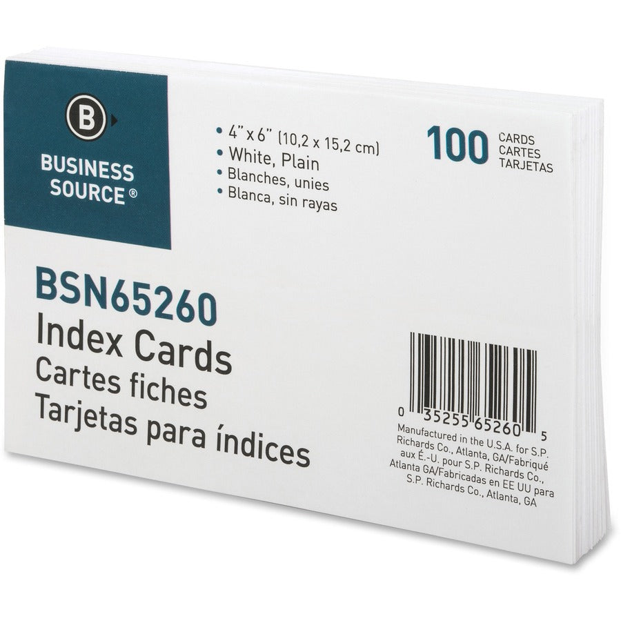 Business Source Plain Index Cards 6" Width x 4" Length - 100 / Pack