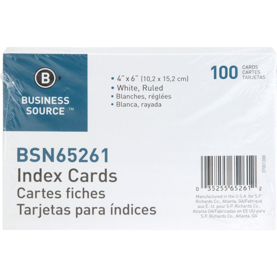 Business Source Ruled Index Cards 6" Width x 4" Length - 100 / Pack