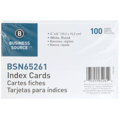 Business Source Ruled Index Cards 6" Width x 4" Length - 100 / Pack