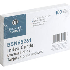 Business Source Ruled Index Cards 6" Width x 4" Length - 100 / Pack