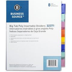 Business Source 3-Hole Poly Insert Index Dividers 8 Print-on Tab(s) - 8.5" Divider Width x 11" Divider Length - Letter - Plastic Divider - Multicolor Tab(s) - Insertable - 8 / Set