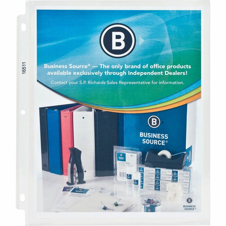 Business Source Sheet Protectors 5 mil Thickness - For Letter 8 1/2" x 11" Sheet - 3 x Holes - Ring Binder - Top Loading - Rectangular - Clear - Polypropylene - 50 / Box