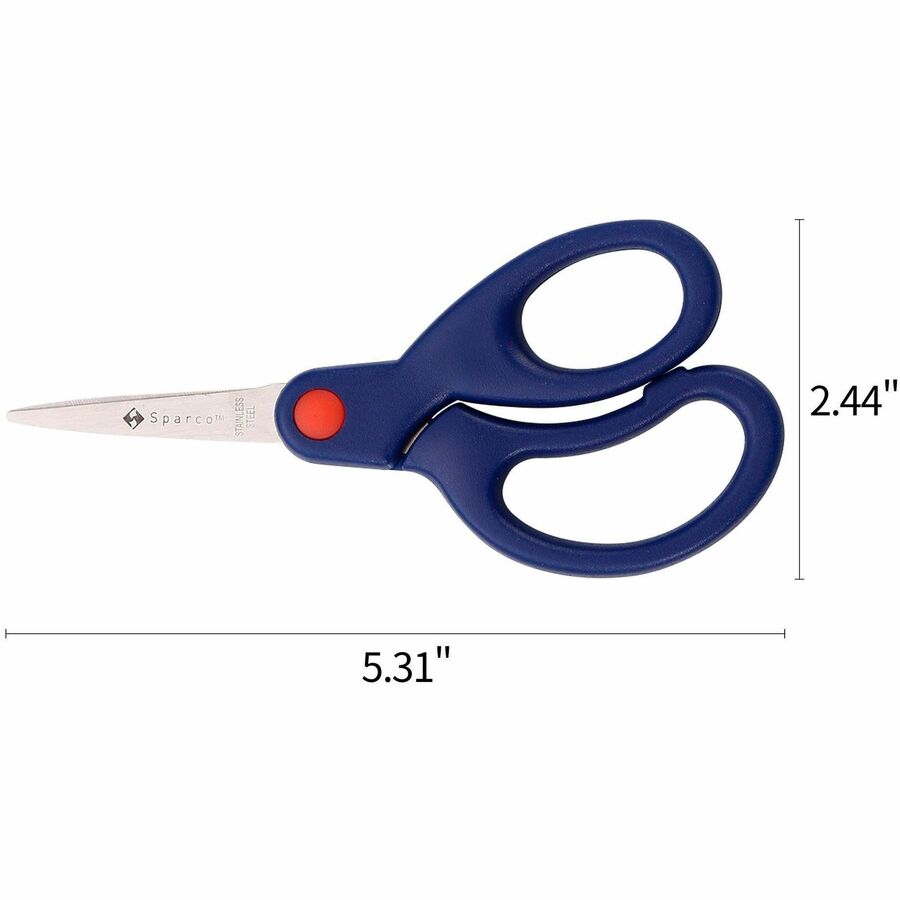 Sparco Bent Handle 5" Kids Scissors 5" Overall Length - Stainless Steel - Pointed Tip - Blue - 1 Each