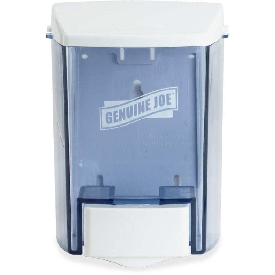 Genuine Joe 30 oz Soap Dispenser Manual - 30 fl oz Capacity - See-through Tank, Water Resistant, Soft Push - 1 Each