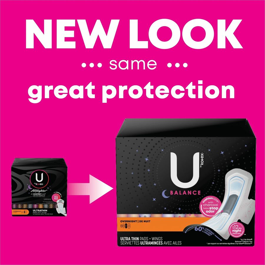U by Kotex Ultra Thin Overnight Pads With Wings - Individually Wrapped, Anti-leak, Absorbent, Odor-absorbing - 13/Box - 1 Each