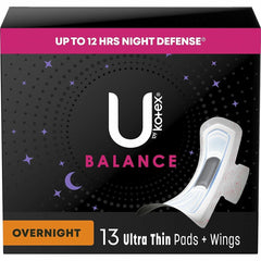 U by Kotex Ultra Thin Overnight Pads With Wings - Individually Wrapped, Anti-leak, Absorbent, Odor-absorbing - 13/Box - 1 Each