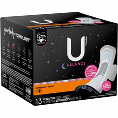 U by Kotex Ultra Thin Overnight Pads With Wings - Individually Wrapped, Anti-leak, Absorbent, Odor-absorbing - 13/Box - 1 Each