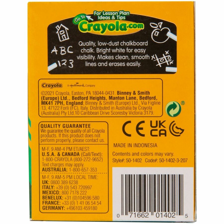 Crayola Anti-Dust Chalk 3.3" Length x 0.4" Diameter - White - Non-toxic - 12 / Box