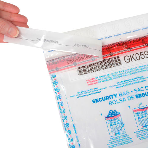 FraudStopper Tamper Evident Deposit Bag, 9"W x 12"H, Clear, 100/Pack